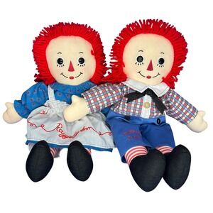 Raggedy Ann & Andy Plush Toy Doll Set Red Yarn Hair Classic Americana 2005 Rag